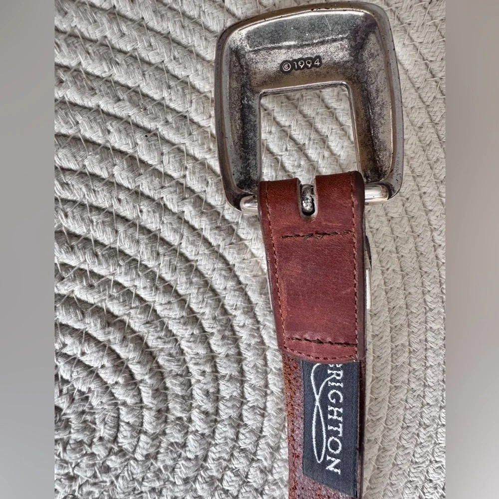 BRIGHTON vintage multicolor belt western style floral carved silver